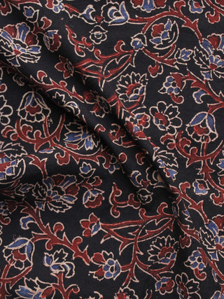 Black Rust Blue Ivory Ajrakh Hand Block Printed Cotton Blouse Fabric - BPA059