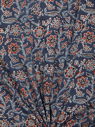 Indigo Maroon Black Ivory Ajrakh Block Printed Cotton Fabric Per Meter - F003F1768