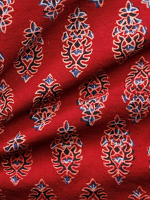 Red Indigo Black Ajrakh Hand Block Printed Cotton Fabric Per Meter - F003F1610