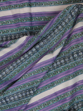 Lavender Green White Hand Block Printed Cotton Fabric Per Meter - F001F2369