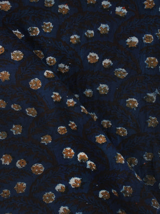 Indigo Brown Block Printed Cotton Fabric Per Meter - F001F2157
