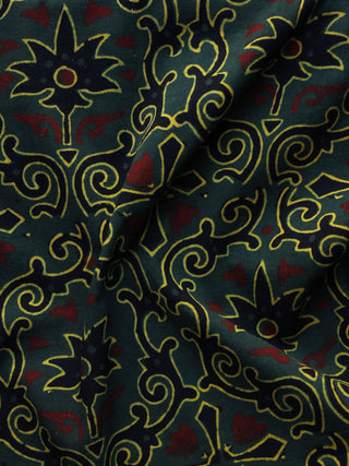 Green Black Yellow Rust Black Ajrakh Hand Block Printed Cotton Blouse Fabric - BPA035