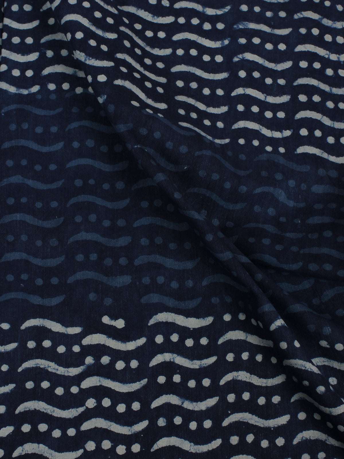 Indigo White Hand Block Printed Cotton Cambric Fabric Per Meter - F0916138
