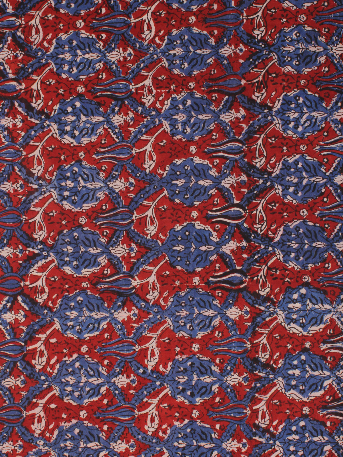 Red Indigo Hand Block Printed Cotton Fabric Per Meter - F001F2158