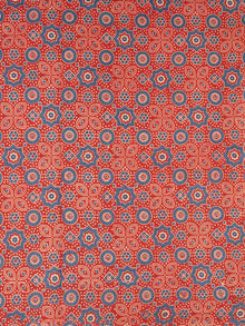 Orange Ivory Blue Ajrakh Printed Cotton Fabric Per Meter - F0916706