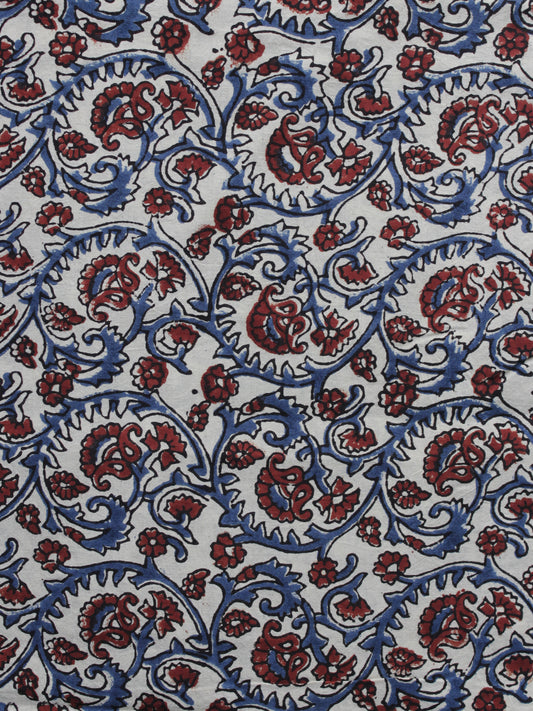 White Blue Red Ajrakh Printed Cotton Fabric Per Meter - F003F1192