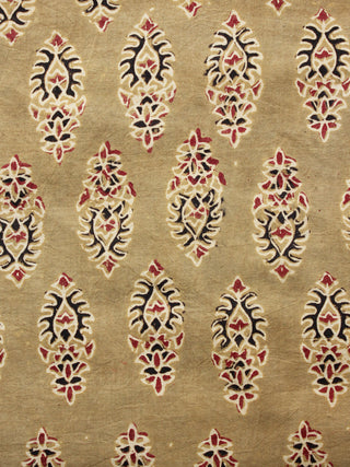 Light Olive Green Black Maroon Ajrakh Hand Block Printed Cotton Fabric Per Meter - F003F1609