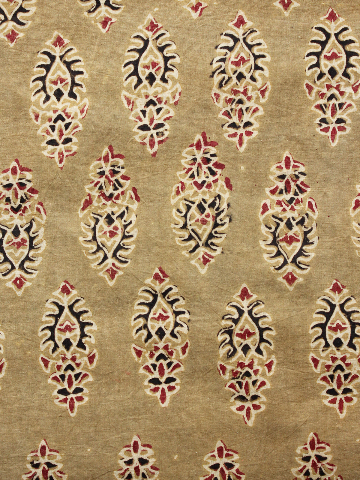 Light Olive Green Black Maroon Ajrakh Hand Block Printed Cotton Fabric Per Meter - F003F1609