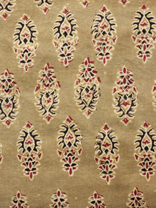 Light Olive Green Black Maroon Ajrakh Hand Block Printed Cotton Fabric Per Meter - F003F1609