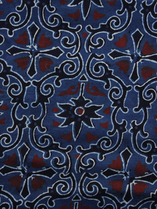 Indigo Ivory Black Rust Ajrakh Hand Block Printed Cotton Blouse Fabric - BPA036