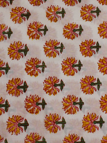 White Multi Color Hand Block Printed Cotton Cambric Fabric Per Meter - F0916136