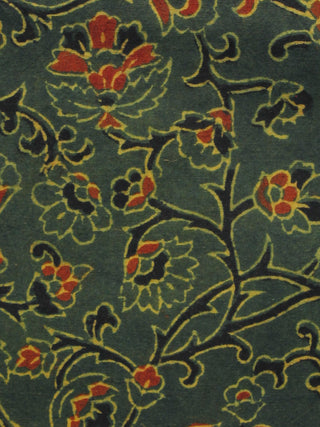 Green Rust Orange Yellow Ajrakh Hand Block Printed Cotton Blouse Fabric - BPA060