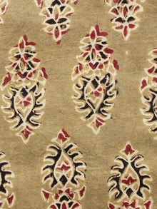 Light Olive Green Black Maroon Ajrakh Hand Block Printed Cotton Fabric Per Meter - F003F1609