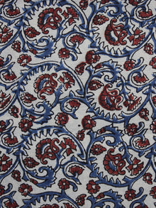 White Blue Red Ajrakh Printed Cotton Fabric Per Meter - F003F1192