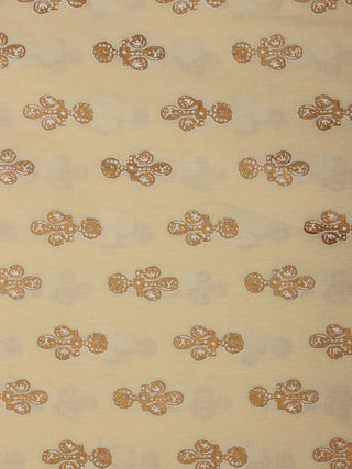 Off White Gold Hand Block Printed Cotton Fabric Per Meter - F001F2027