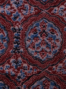 Red Light Blue Black Ajrakh Hand Block Printed Cotton Blouse Fabric - BPA0140