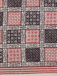 White Red Black Ajrakh Hand Block Printed Cotton Fabric Per Meter - F003F2088