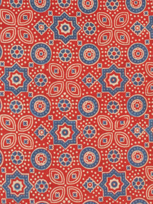 Orange Ivory Blue Ajrakh Printed Cotton Fabric Per Meter - F0916706