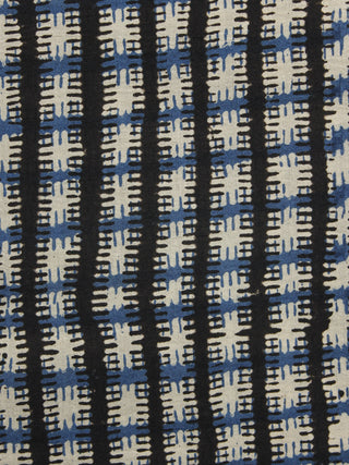 Indigo Black Ivory Hand Block Printed Cotton Fabric Per Meter - F001F1082