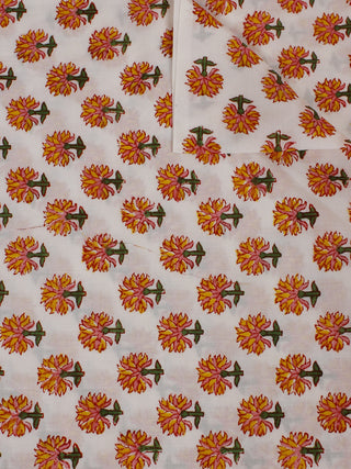 White Multi Color Hand Block Printed Cotton Cambric Fabric Per Meter - F0916136