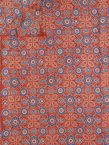 Orange Ivory Blue Ajrakh Printed Cotton Fabric Per Meter - F0916706