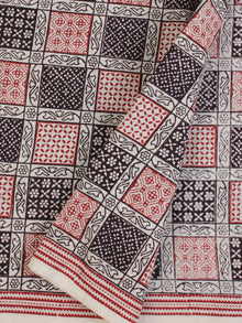 White Red Black Ajrakh Hand Block Printed Cotton Fabric Per Meter - F003F2088