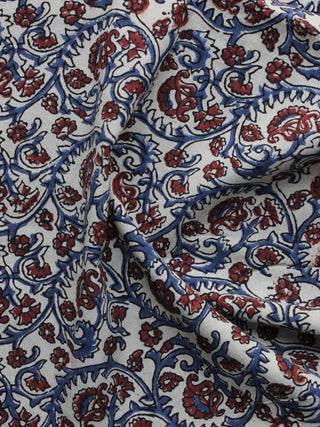 White Blue Red Ajrakh Printed Cotton Fabric Per Meter - F003F1192
