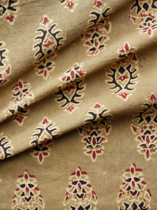 Light Olive Green Black Maroon Ajrakh Hand Block Printed Cotton Fabric Per Meter - F003F1609