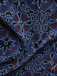 Indigo Ivory Black Rust Ajrakh Hand Block Printed Cotton Blouse Fabric - BPA036