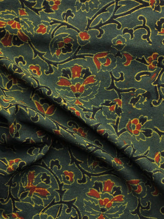 Green Rust Orange Yellow Ajrakh Hand Block Printed Cotton Blouse Fabric - BPA060