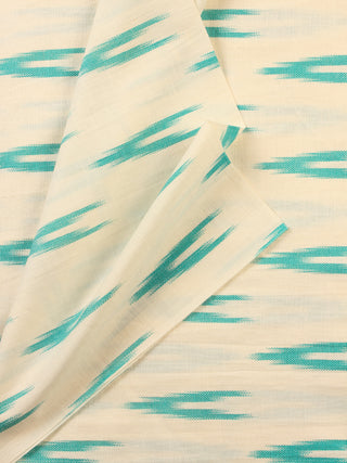 White Sea Green Ikat Block Printed Cotton Fabric Per Meter - F001F2193