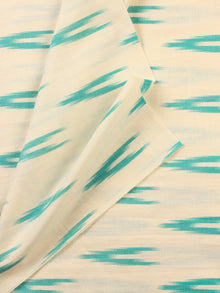 White Sea Green Ikat Block Printed Cotton Fabric Per Meter - F001F2193