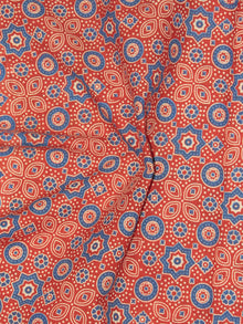 Orange Ivory Blue Ajrakh Printed Cotton Fabric Per Meter - F0916706