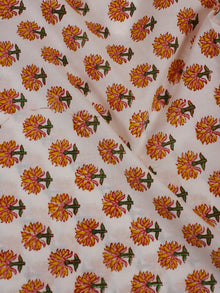 White Multi Color Hand Block Printed Cotton Cambric Fabric Per Meter - F0916136