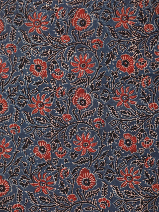 Indigo Red Black Beige Ajrakh Hand Block Printed Cotton Fabric Per Meter - F003F1770