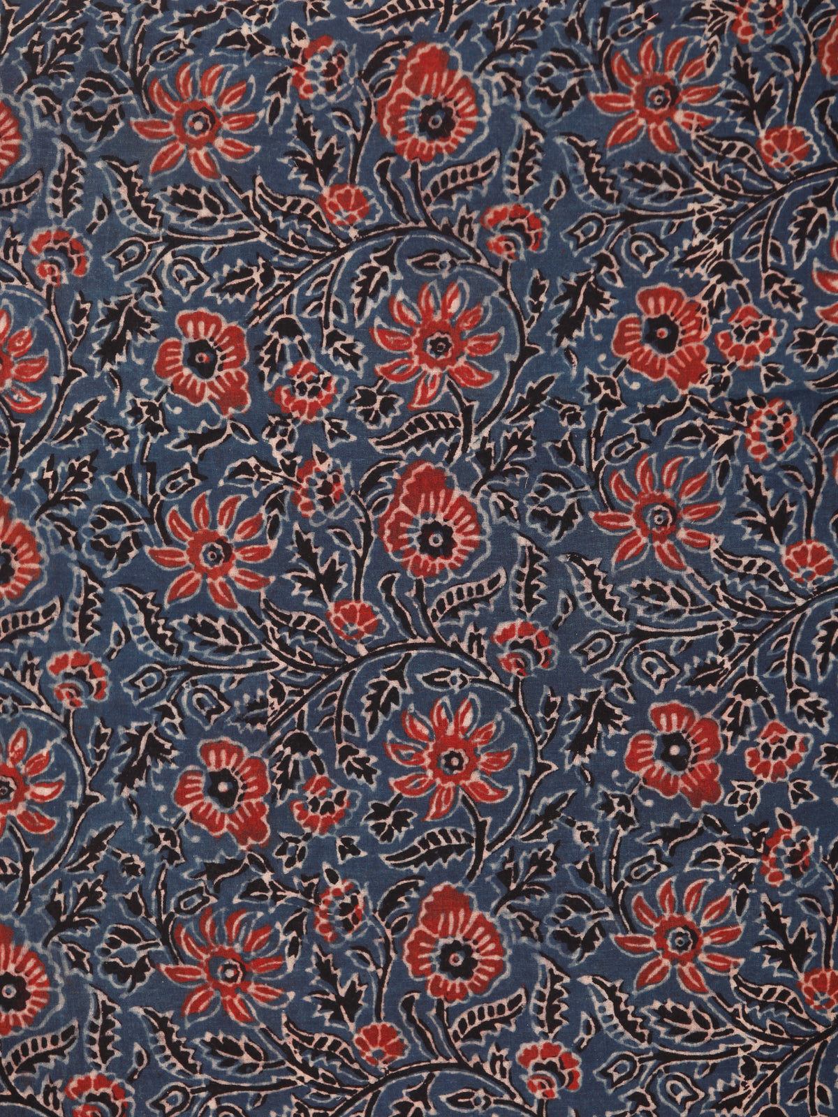 Indigo Red Black Beige Ajrakh Hand Block Printed Cotton Fabric Per Meter - F003F1770