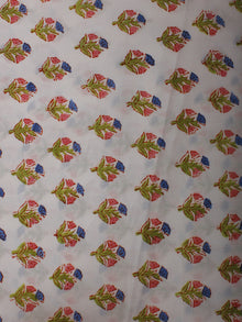White Multi Color Hand Block Printed Cotton Cambric Fabric Per Meter - F0916135