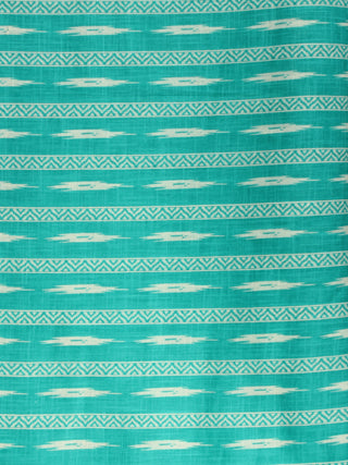 Sea Green White Block Printed Cotton Fabric Per Meter - F001F2194