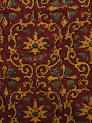 Maroon Rust Orange Green Ajrakh Hand Block Printed Cotton Blouse Fabric - BPA037