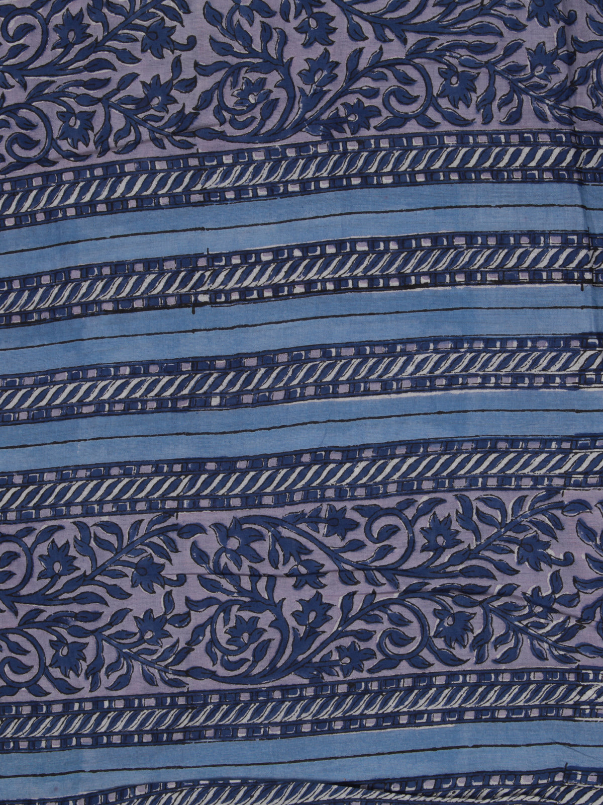 Blue Purple White Hand Block Printed Cotton Fabric Per Meter - F001F2368