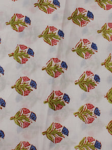 White Multi Color Hand Block Printed Cotton Cambric Fabric Per Meter - F0916135