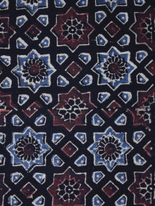 Black Brown Blue Ajrakh Printed Cotton Fabric Per Meter - F003F1193
