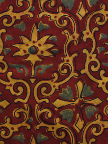 Maroon Rust Orange Green Ajrakh Hand Block Printed Cotton Blouse Fabric - BPA037