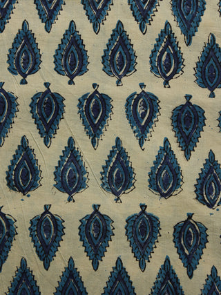 Beige Indigo Black Hand Block Printed Cotton Fabric Per Meter - F001F1083