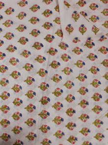 White Multi Color Hand Block Printed Cotton Cambric Fabric Per Meter - F0916135