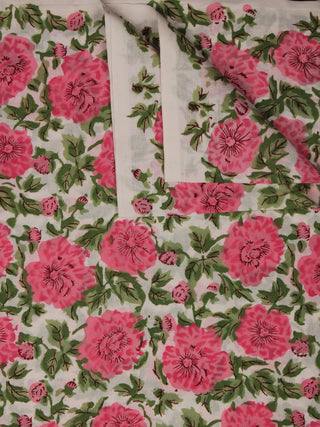 White Pink Green Hand Block Printed Cotton Fabric Per Meter - F001F2028