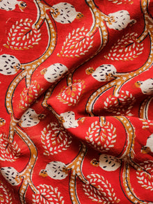 Red Beige Black Hand Block Printed Cotton Fabric Per Meter - F001F1367