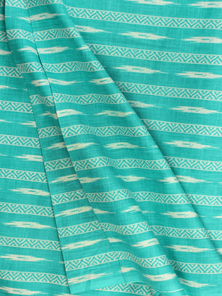 Sea Green White Block Printed Cotton Fabric Per Meter - F001F2194
