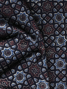 Black Brown Blue Ajrakh Printed Cotton Fabric Per Meter - F003F1193