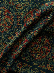 Pine Green Yellow Red Black Ajrakh Hand Block Printed Cotton Blouse Fabric - BPA0138